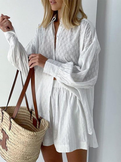 Shirt Jacquard Puff Sleeve SET - Curated by tt