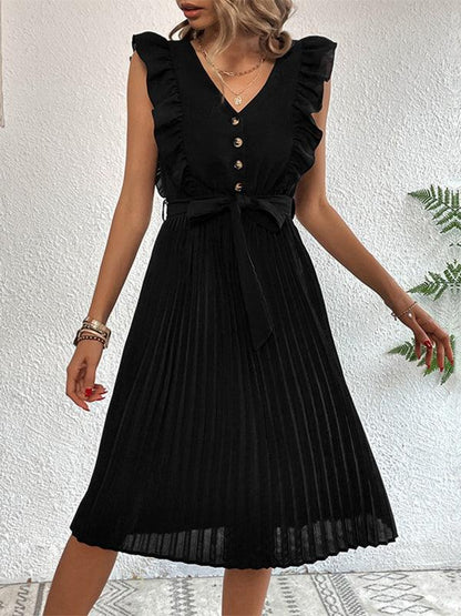 Ruffle Pleated Sleeveless Dress - Curated by tt