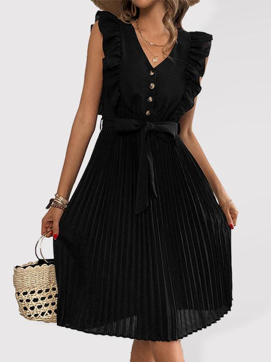 Ruffle Pleated Sleeveless Dress - Curated by tt