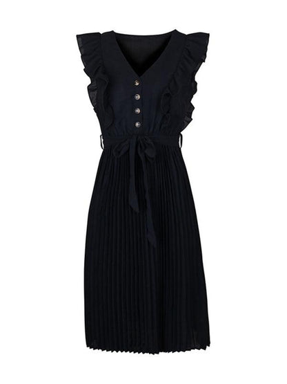 Ruffle Pleated Sleeveless Dress - Curated by tt