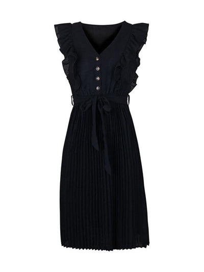Ruffle Pleated Sleeveless Dress - Curated by tt