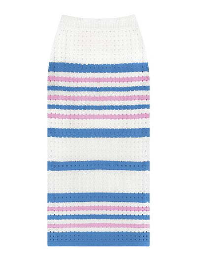 Women's Striped Hollow Short Vest + Slit Long Skirt Two-Piece Suit - Curated by tt