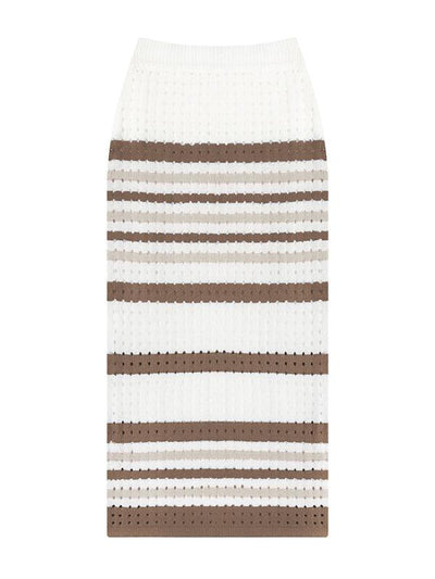 Women's Striped Hollow Short Vest + Slit Long Skirt Two-Piece Suit - Curated by tt