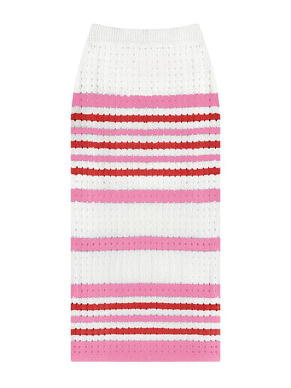 Women's Striped Hollow Short Vest + Slit Long Skirt Two-Piece Suit - Curated by tt