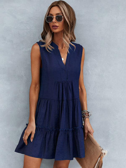 V-Neck Sleeveless Tiered Dress - Curated by tt