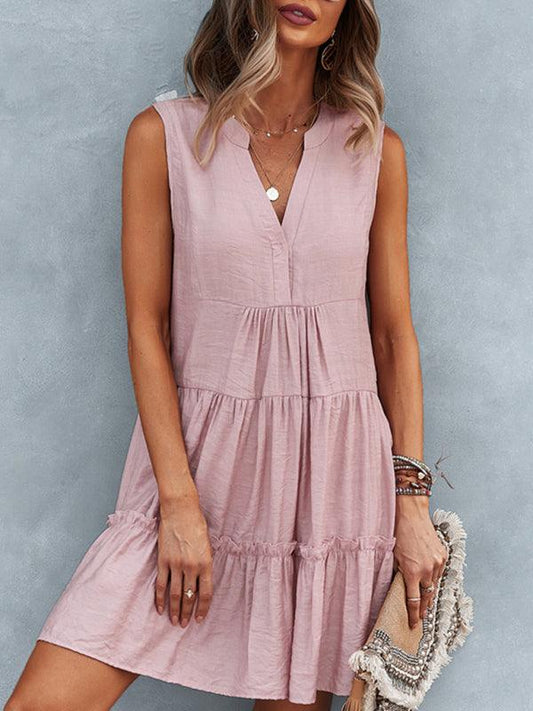 V-Neck Sleeveless Tiered Dress - Curated by tt