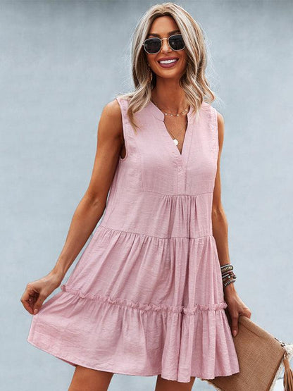 V-Neck Sleeveless Tiered Dress - Curated by tt