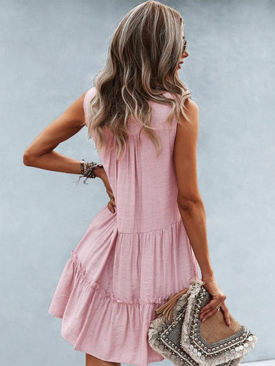 V-Neck Sleeveless Tiered Dress - Curated by tt