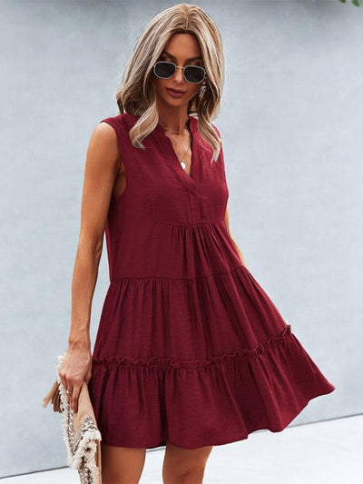 V-Neck Sleeveless Tiered Dress - Curated by tt