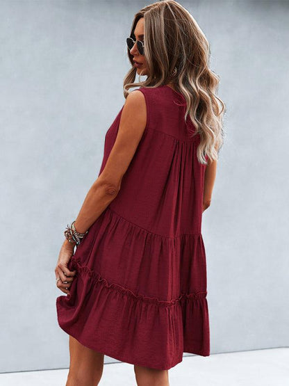 V-Neck Sleeveless Tiered Dress - Curated by tt