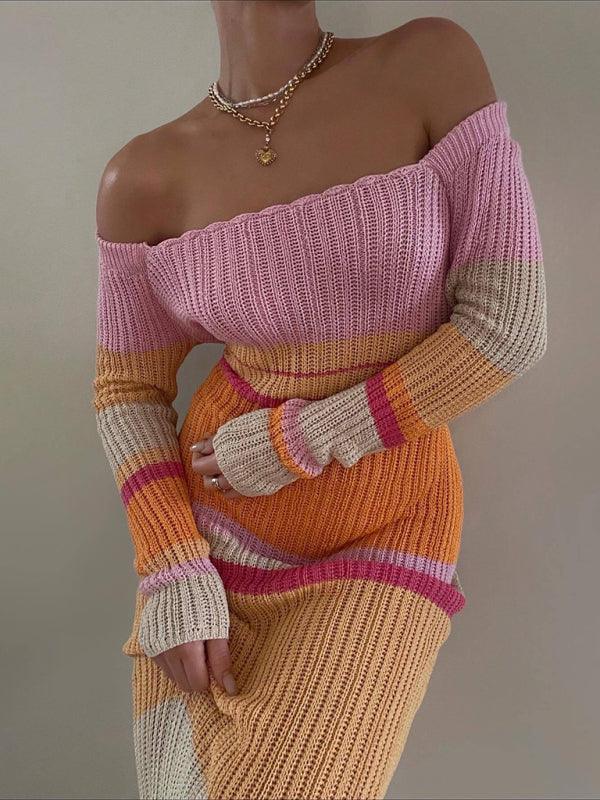 Off-the-shoulder LS Knit Cover-up - Curated by tt