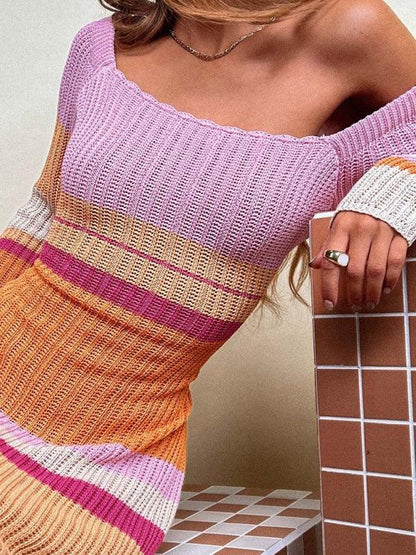 Off-the-shoulder LS Knit Cover-up - Curated by tt