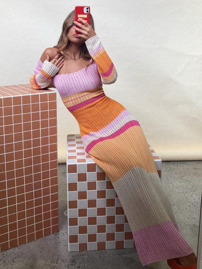Off-the-shoulder LS Knit Cover-up - Curated by tt