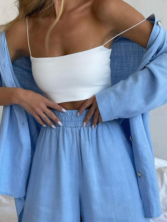 Lapel Shirt Shorts Loose Suit SET - Curated by tt