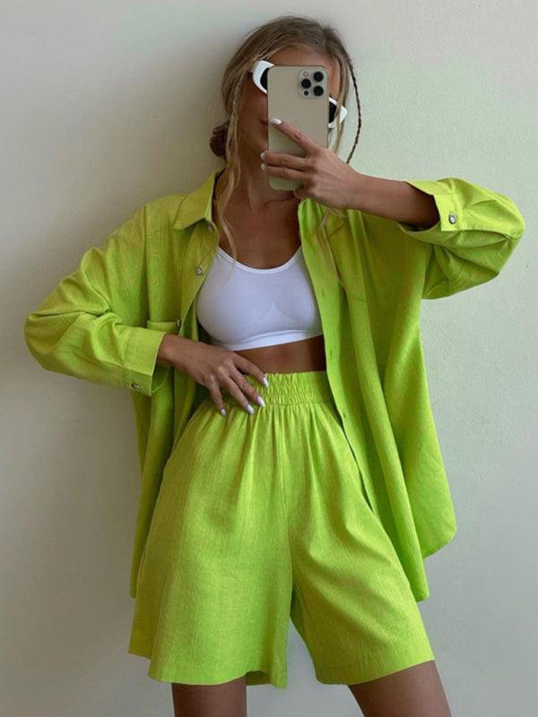 Lapel Shirt Shorts Loose Suit SET - Curated by tt
