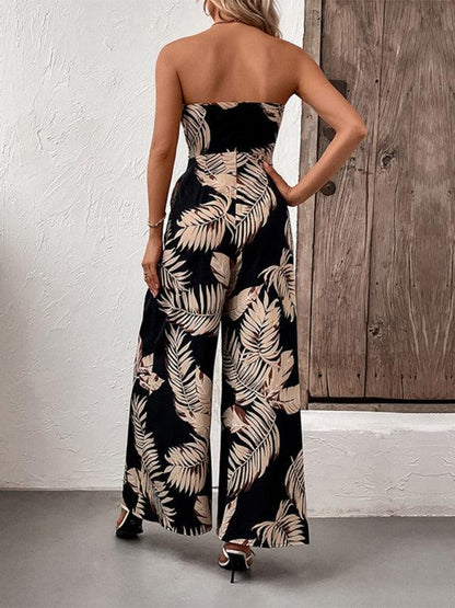 Leaf Print Tube Top Jumpsuit - Curated by tt