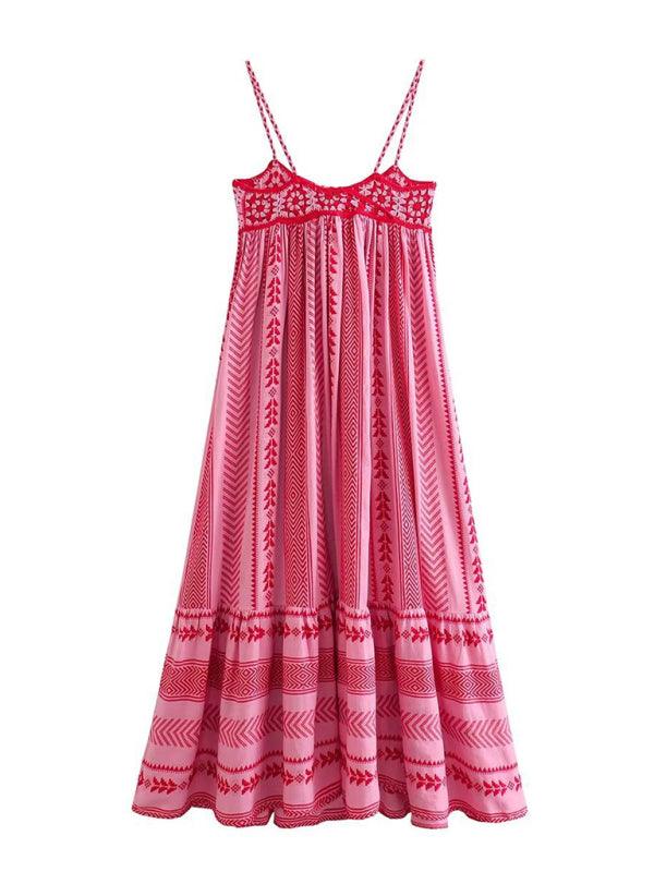 Crochet patchwork knitted ethnic style slip dress - Curated by tt