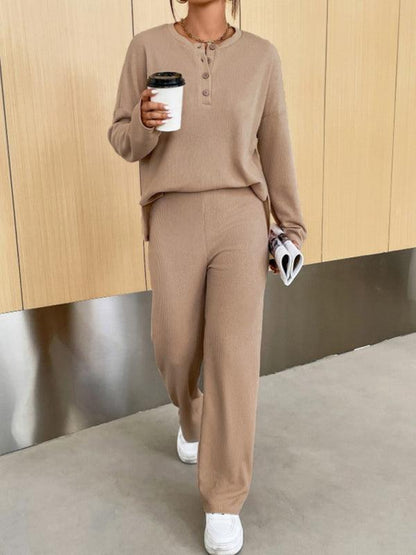 Casual Knit Two-Piece Pants Set - Curated by tt