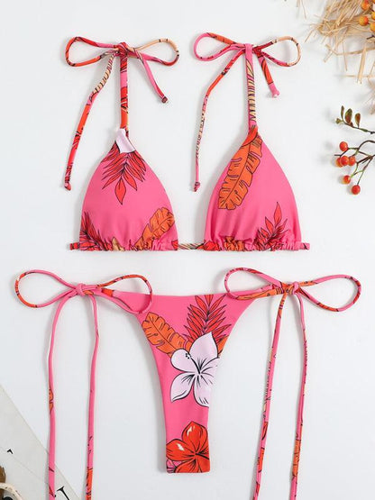 Floral Print High-Waisted Strappy Bikini - Curated by tt