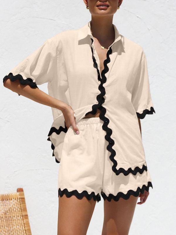 Scalloped-edge Shirt Set - Curated by tt