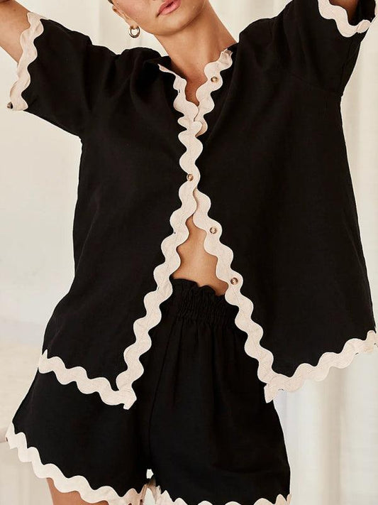 Scalloped-edge Shirt Set - Curated by tt