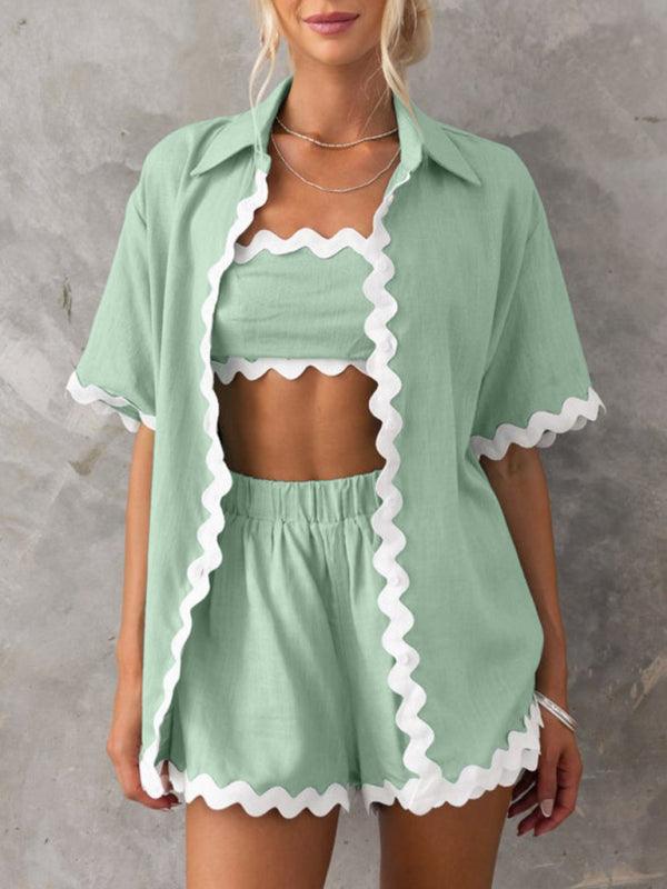 Scalloped-edge Shirt Set - Curated by tt