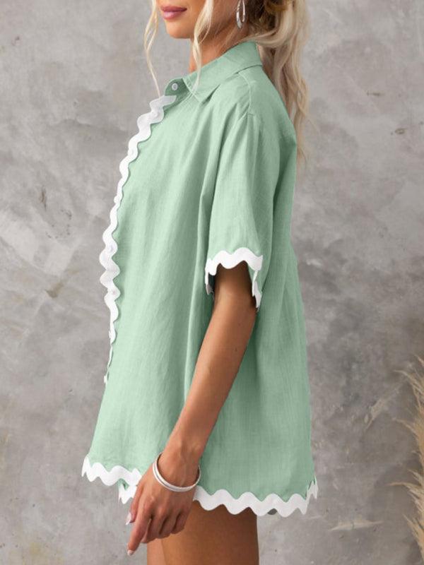 Scalloped-edge Shirt Set - Curated by tt