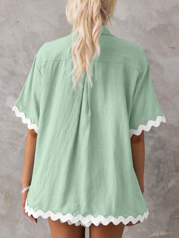 Scalloped-edge Shirt Set - Curated by tt