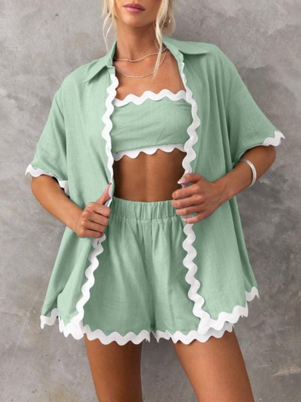 Scalloped-edge Shirt Set - Curated by tt