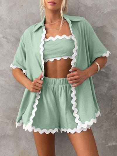 Scalloped-edge Shirt Set - Curated by tt