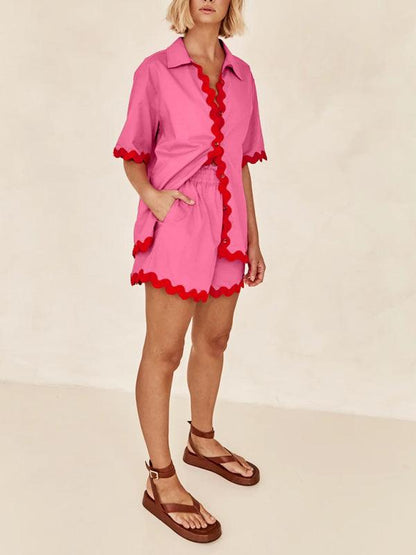 Scalloped-edge Shirt Set - Curated by tt