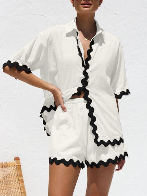 Scalloped-edge Shirt Set - Curated by tt