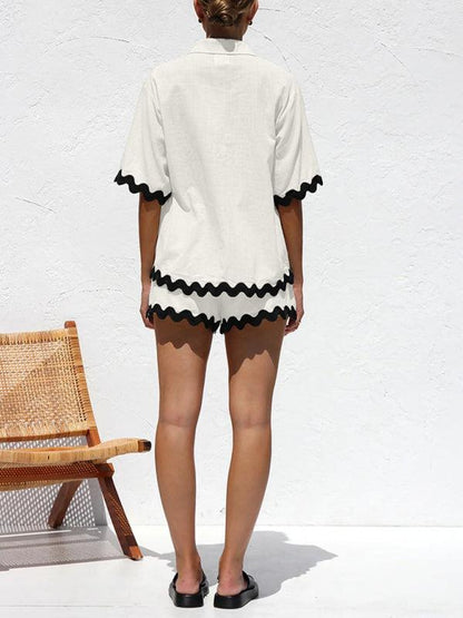 Scalloped-edge Shirt Set - Curated by tt