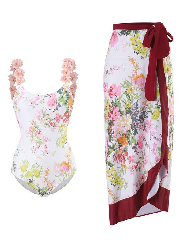 Delicate Floral Print One-Piece Bathing Suit - Curated by tt