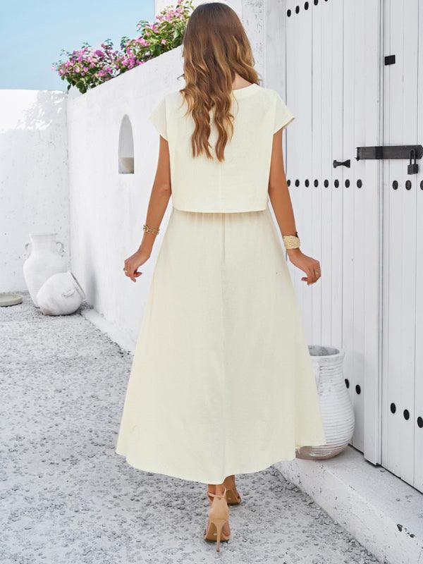 New spring and summer casual sleeveless top and long skirt suit - Curated by tt