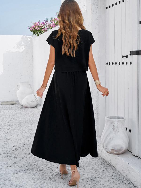 New spring and summer casual sleeveless top and long skirt suit - Curated by tt