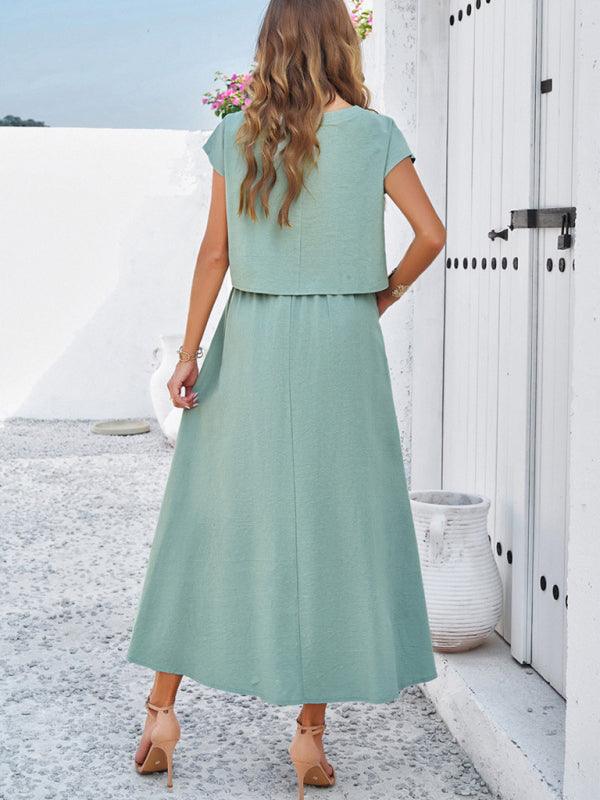 New spring and summer casual sleeveless top and long skirt suit - Curated by tt