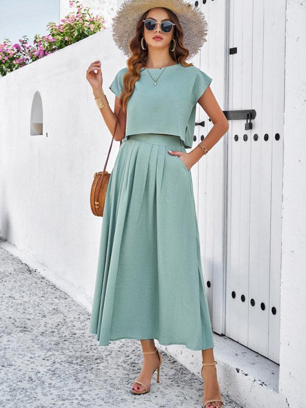 New spring and summer casual sleeveless top and long skirt suit - Curated by tt
