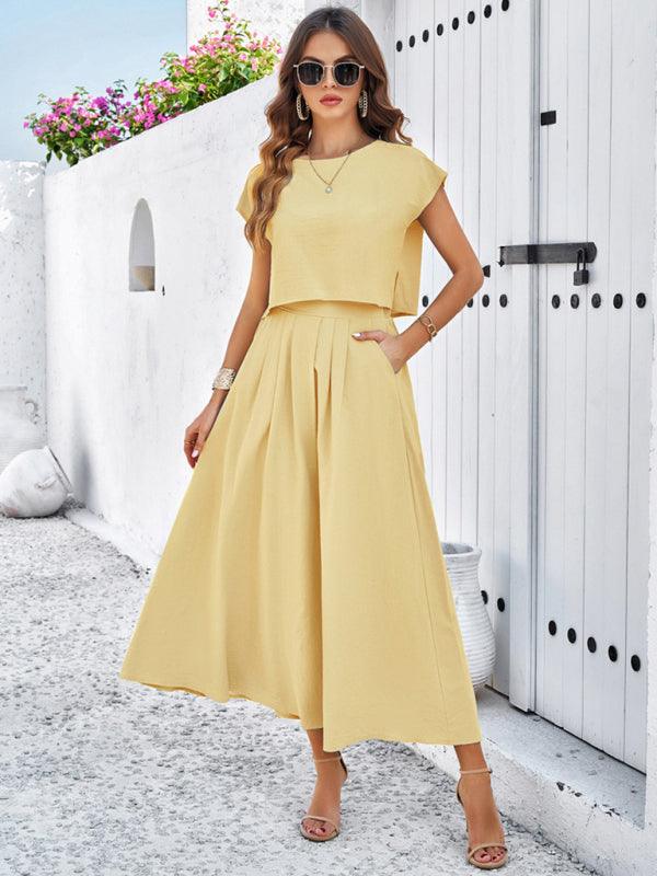 New spring and summer casual sleeveless top and long skirt suit - Curated by tt