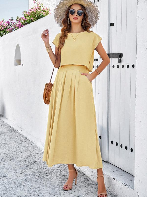 New spring and summer casual sleeveless top and long skirt suit - Curated by tt