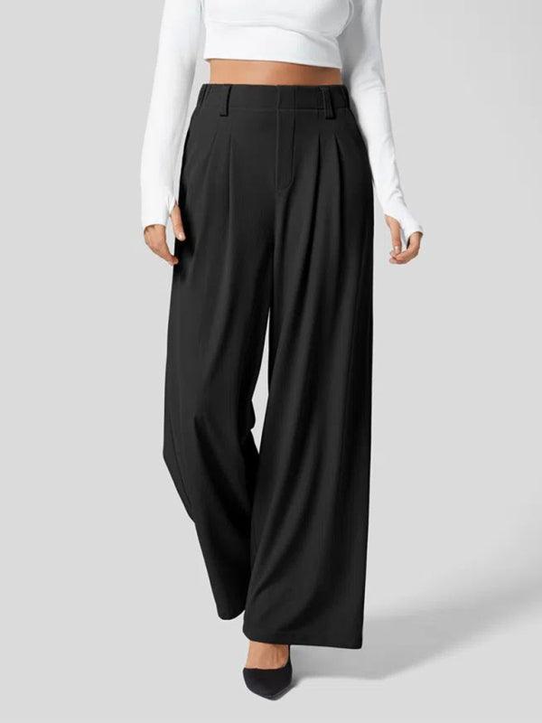 Casual Loose Wide Leg Pocket High Waist Women's Pants - Curated by tt
