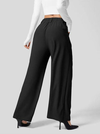 Casual Loose Wide Leg Pocket High Waist Women's Pants - Curated by tt