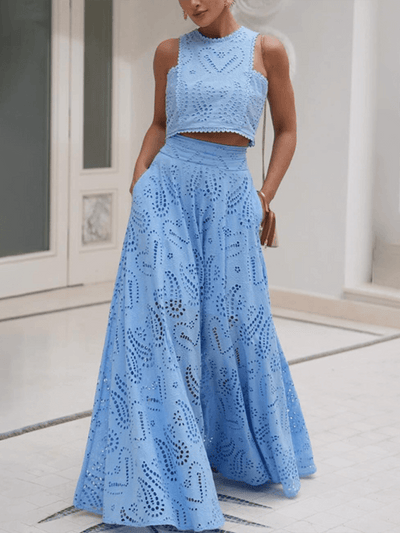 Eyelet Loose Two-piece Set - Curated by tt