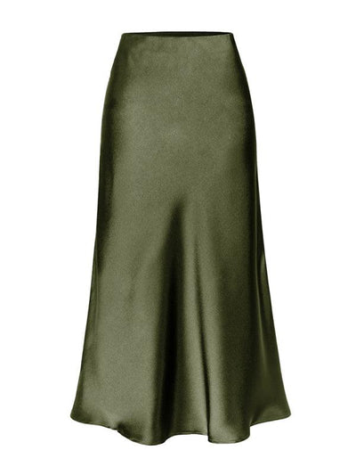Satin High Waist Midi Skirt - Curated by tt