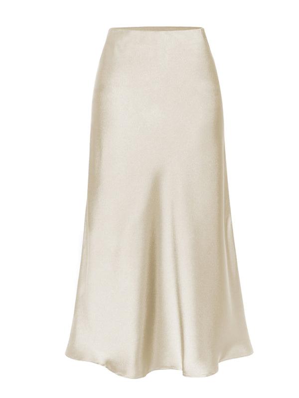 Satin High Waist Midi Skirt - Curated by tt