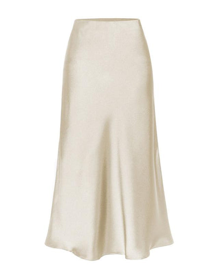 Satin High Waist Midi Skirt - Curated by tt