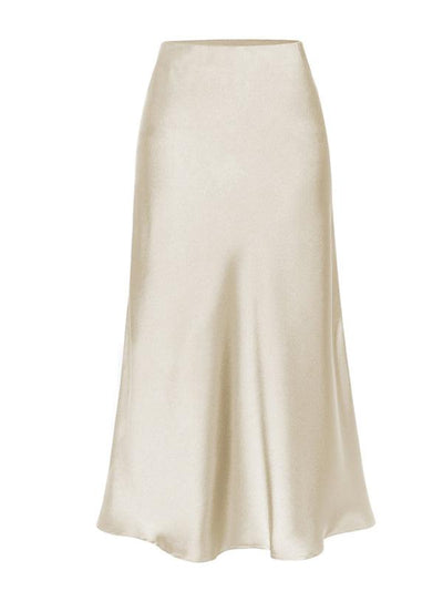 Satin High Waist Midi Skirt - Curated by tt