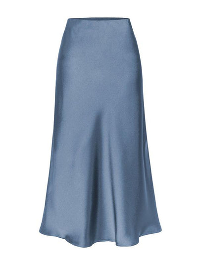 Satin High Waist Midi Skirt - Curated by tt