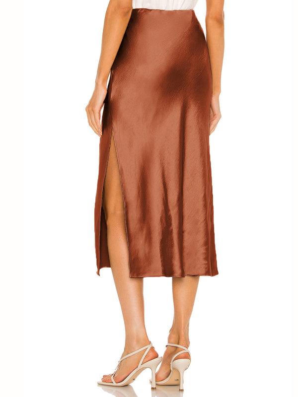 Satin High Waist Midi Skirt - Curated by tt