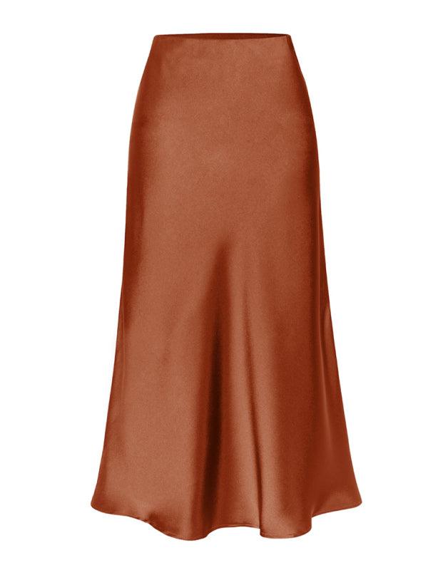 Satin High Waist Midi Skirt - Curated by tt